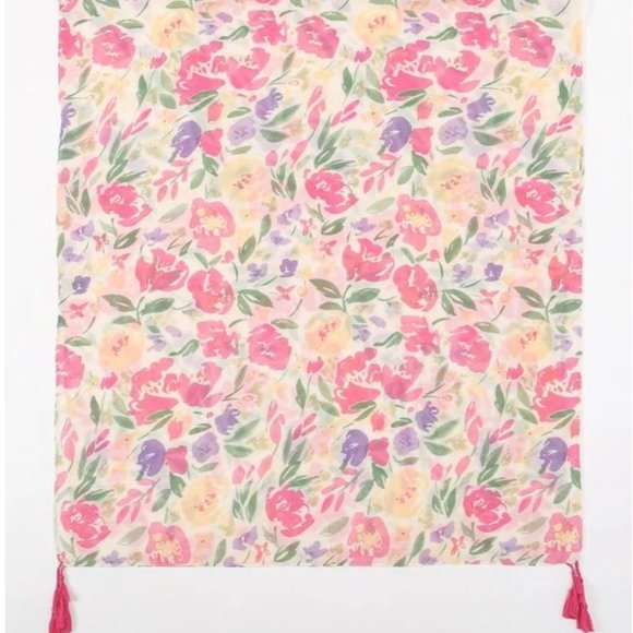 Tropical floral scarves for summer shawls and wraps pink yellow bohemian scarf - Picture 2 of 5